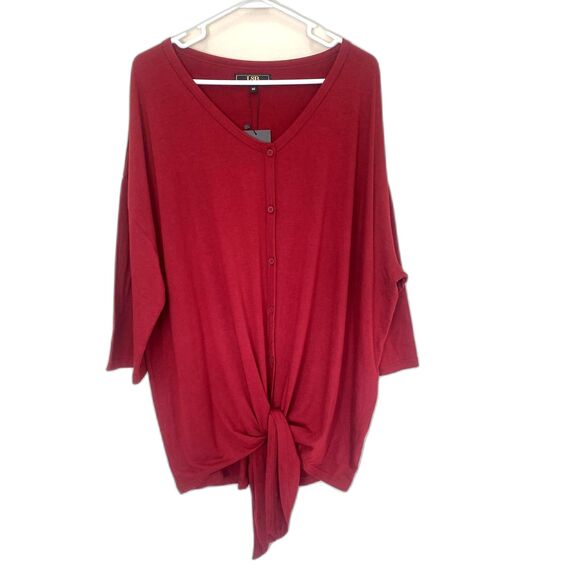 NWT Lucky & Blessed Red Tie Waist Button Front Basic Tee Slouchy Plus Size 3X - Picture 1 of 4